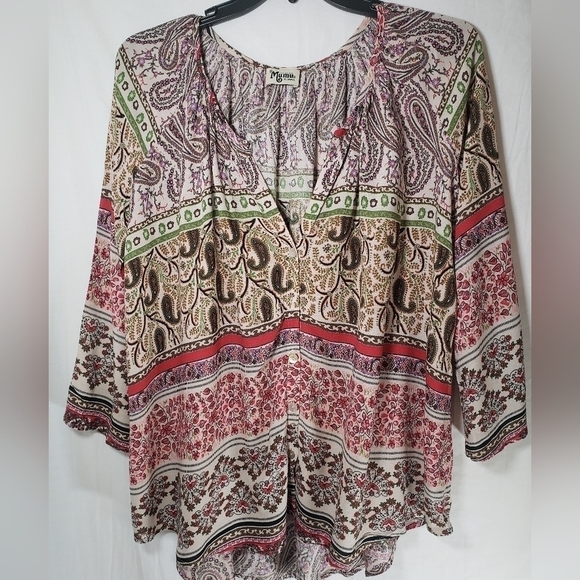 Show Me Your Mumu Bohemian Peasant Vneck Oversized Shirt Sz XS - Picture 3 of 8